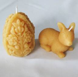 Pair Of 100% All Natural Beeswax Candles/Handmade Bunny Rabbit & Decorative Egg Handcrafted in The Usa Easter Mothers Day Gift - thumbnail 1