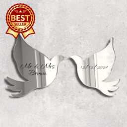 Elegant Doves Acrylic Mirror Wall Art Customizable, Engraved
