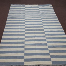 Grey & White Rug, Stripe Grey Kilim Striped Dhurrie Custom Made To Order Rug Gray White - thumbnail 1