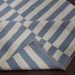 Grey & White Rug, Stripe Grey Kilim Striped Dhurrie Custom Made To Order Rug Gray White - thumbnail 3