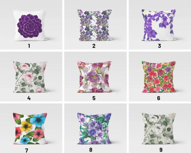 Modern Multicolored Cushion Cover/Housewarming Pillow Case/Floral Living Room Cover/Colorful Throw Pillow/Pink, Purple Case - image 1