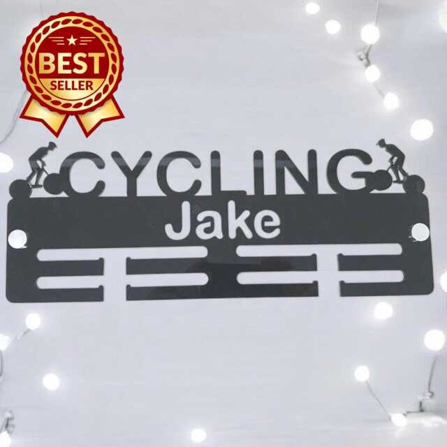 Cycling Medal Hanger - Gloss Colours, Custom Name & Colour - image 1