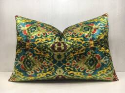 Velvet Ikat Pillow, Decorative Pilow, 16x24, Handwoven Silk Cushion Cover, Beeding Accent Pillows Home Decor Living - thumbnail 1