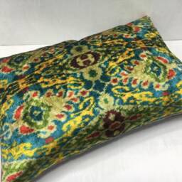 Velvet Ikat Pillow, Decorative Pilow, 16x24, Handwoven Silk Cushion Cover, Beeding Accent Pillows Home Decor Living - thumbnail 4