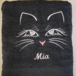 Personalized Cat Towel With Name - Embroidered Cotton Hand/Bath Custom Gift For Lovers, Cute Design - thumbnail 3