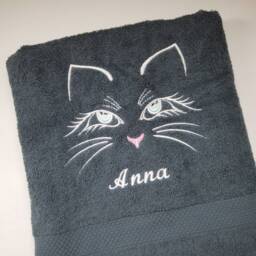 Personalized Cat Towel With Name - Embroidered Cotton Hand/Bath Custom Gift For Lovers, Cute Design - thumbnail 2