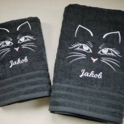 Personalized Cat Towel With Name - Embroidered Cotton Hand/Bath Custom Gift For Lovers, Cute Design - thumbnail 4