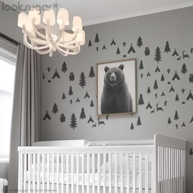 Woodland Animals Wall Decals For Baby Nursery - Teepee, Bear, Pine Tree, Porcupine, Cactus, Acorn, Deer D??cor Ap0062Nf - image 1