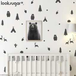 Woodland Animals Wall Decals For Baby Nursery - Teepee, Bear, Pine Tree, Porcupine, Cactus, Acorn, Deer D??cor Ap0062Nf - thumbnail 3