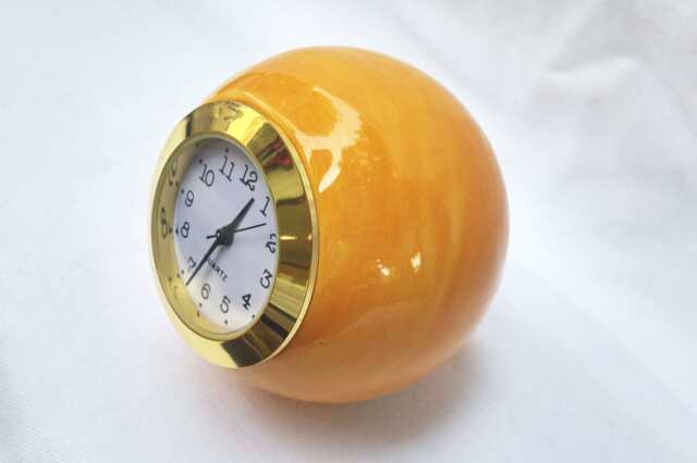 Small Desk Clock, Ball Shaped Orange Ceramic Table Orange Ceramic Shelf Vintage Retro Style Clock - image 1