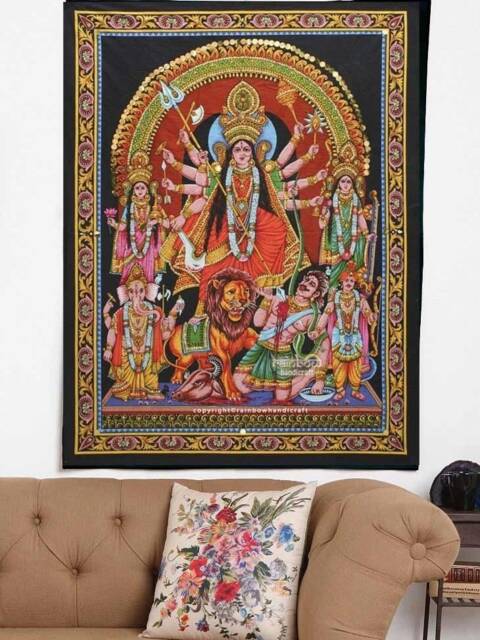 Goddess Durga Tapestry, Indian Religious Wall Hanging Art, Spiritual Home Decor Gift - image 1