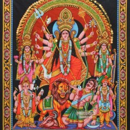 Goddess Durga Tapestry, Indian Religious Wall Hanging Art, Spiritual Home Decor Gift - thumbnail 2