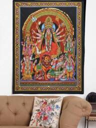 Goddess Durga Tapestry, Indian Religious Wall Hanging Art, Spiritual Home Decor Gift