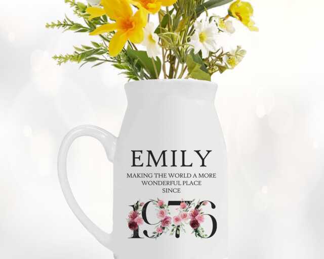 50Th Birthday Gift For Women - Wonderful Since 1976 Small Personalised Flower Pot Vase 50 Her Ladies Floral Design Mum Nan Bnd50 - image 1