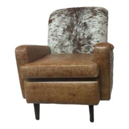 Cowhide Leather Armchair Brown & Tan Accent Chair, Mahogany Legs - thumbnail 4