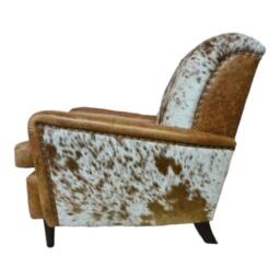 Cowhide Leather Armchair Brown & Tan Accent Chair, Mahogany Legs - thumbnail 2