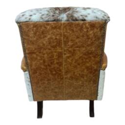 Cowhide Leather Armchair Brown & Tan Accent Chair, Mahogany Legs - thumbnail 3