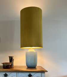 Mustard Velvet Cylinder Lampshade, Extra Tall Lampshade Plain Mustard Velvet - thumbnail 1