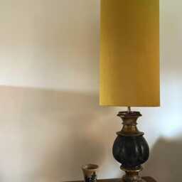 Mustard Velvet Cylinder Lampshade, Extra Tall Lampshade Plain Mustard Velvet - thumbnail 2