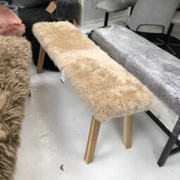 Sheepskin Covered Bench, Genuine Sheepskin Bench , Seat, Love Seat Kitchen Upholstered Gift - thumbnail 2