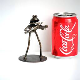 Frog Play Violin Metal Sculpture, Handmade Recycled Steel Art, Unique Anniversary Gift - thumbnail 1