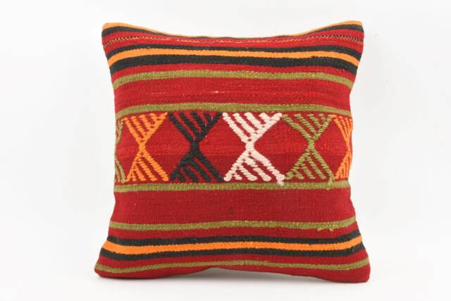Vintage Turkish Kilim Pillow Cover 18''x18'' Handmade Wool Cushion - image 1