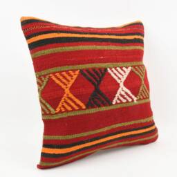 Vintage Turkish Kilim Pillow Cover 18''x18'' Handmade Wool Cushion - thumbnail 3