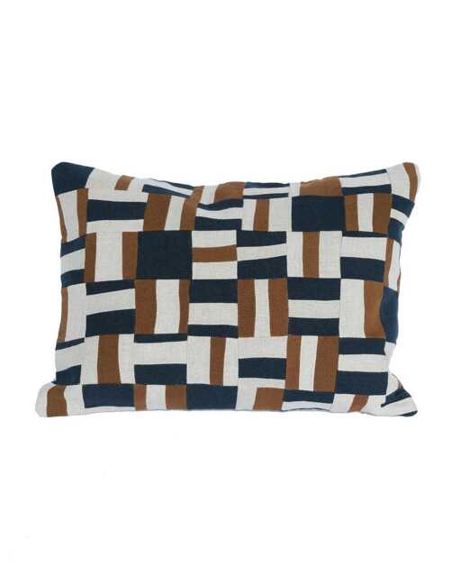 Modern Geometric Patchwork Linen Lumbar Cushion - image 1