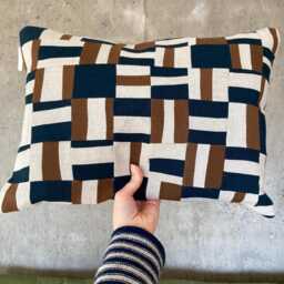 Modern Geometric Patchwork Linen Lumbar Cushion - thumbnail 4