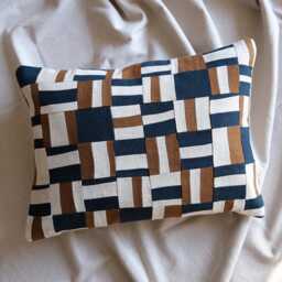 Modern Geometric Patchwork Linen Lumbar Cushion - thumbnail 2