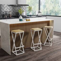 Vigo Wooden Stool, Oak Wood, Different Colors Of Metal Frame, Industrial Bar Kitchen Chair, Handmade - thumbnail 2