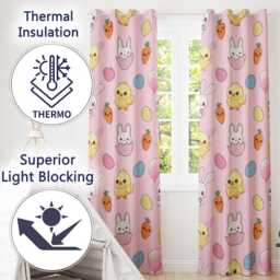 Cute Easter Bunny Chick Carrot Egg Soft Blush Seamless Pattern Readymade Eyelet Ring Top Thermal 100% Blackout Curtains - thumbnail 3