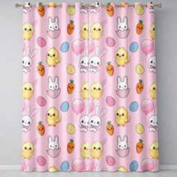 Cute Easter Bunny Chick Carrot Egg Soft Blush Seamless Pattern Readymade Eyelet Ring Top Thermal 100% Blackout Curtains - thumbnail 2