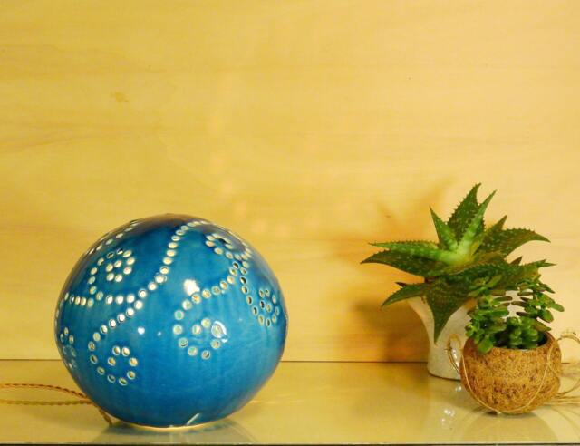 Blue Raku Ceramic Lamp - Atmospheric Lampshade Table Pottery Nevenka Martinello L21Mestr - image 1