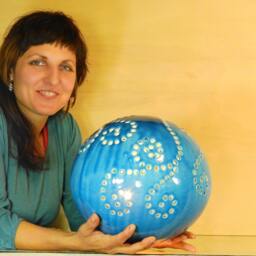 Blue Raku Ceramic Lamp - Atmospheric Lampshade Table Pottery Nevenka Martinello L21Mestr - thumbnail 2