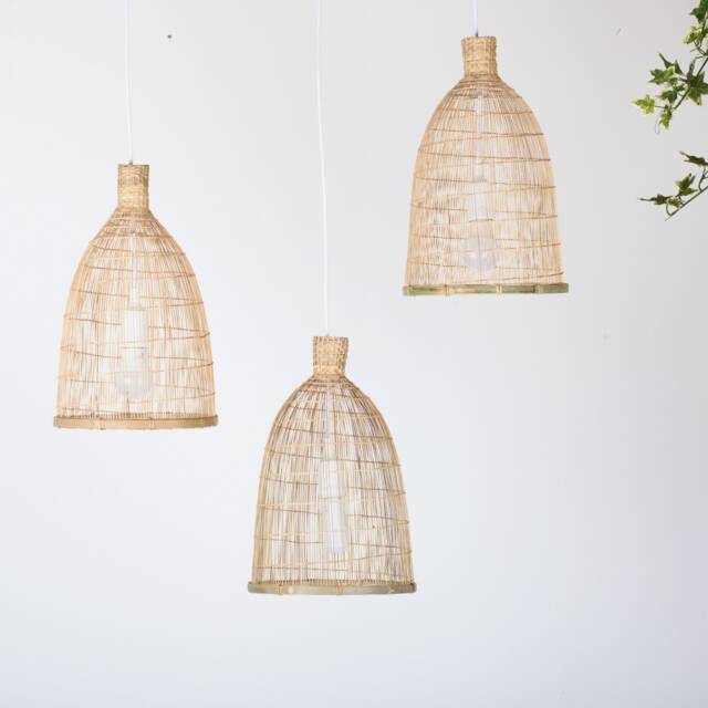 Handmade Bamboo Pendant Light - Small Woven Asian Lamp - image 1