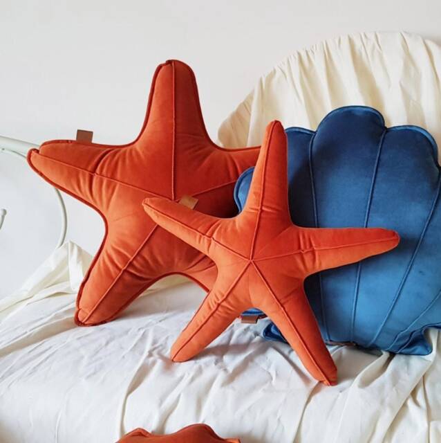 Velvet Orange Starfish Pillows, Beach Coastal Decor, Set Of 2 - image 1