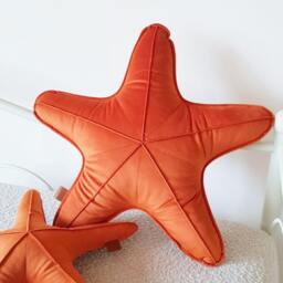 Velvet Orange Starfish Pillows, Beach Coastal Decor, Set Of 2 - thumbnail 3