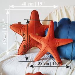 Velvet Orange Starfish Pillows, Beach Coastal Decor, Set Of 2 - thumbnail 2