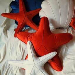 Velvet Orange Starfish Pillows, Beach Coastal Decor, Set Of 2 - thumbnail 4