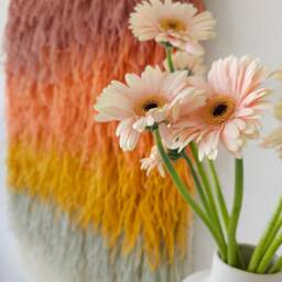Handwoven Wool Tapestry - Multicolor Ombre Shaggy Fiber Art Boho Wall Hanging Gerbena - thumbnail 4