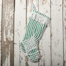 Fluffy Green & White Vintage Chenille Christmas Stocking With Matching Cuff - Wedding Ring, Flower - thumbnail 3