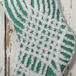 Fluffy Green & White Vintage Chenille Christmas Stocking With Matching Cuff - Wedding Ring, Flower - thumbnail 2