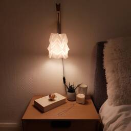 Origami Wall Lighting Fixture - Wooden Bracket With Small Paper Pendant Light - thumbnail 2