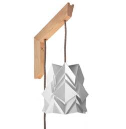 Origami Wall Lighting Fixture - Wooden Bracket With Small Paper Pendant Light - thumbnail 1