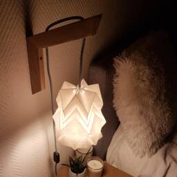 Origami Wall Lighting Fixture - Wooden Bracket With Small Paper Pendant Light - thumbnail 3