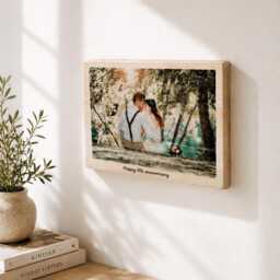 Custom Photo Wood Plaque, Rustic Anniversary Gift, Personalized Couple Wall Art - thumbnail 3