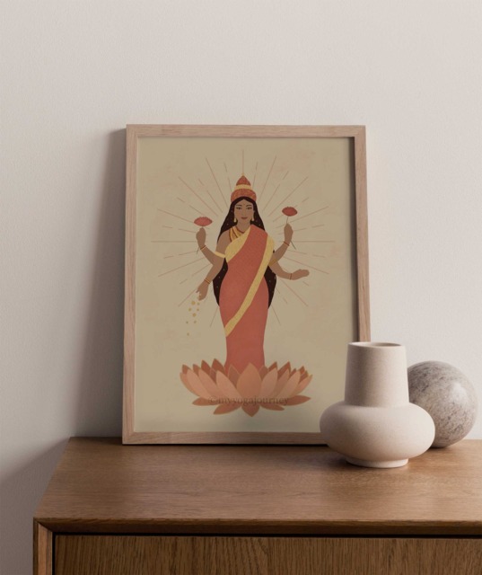 Lakshmi Wall Art A4 A3 Goddess Illustration, Hindu Goddess, Illustration, Poster - image 1
