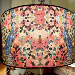 Handmade Decoupage Lampshade Pink Peacock Art Decor - thumbnail 3