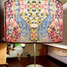 Handmade Decoupage Lampshade Pink Peacock Art Decor - thumbnail 2